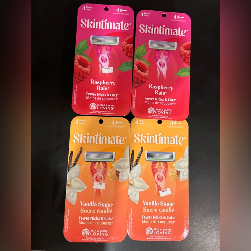 Lot 4 Skintimate Raspberry Rain & Vanilla Sugar 4ct Pack (16 Total Razors)